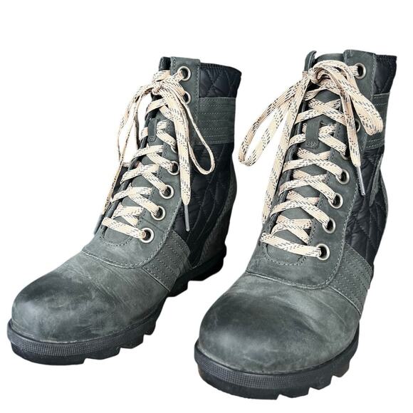 Sorel Women’s Lexie Green Leather Wedge Ankle Boot Size US 8 - Picture 7 of 10